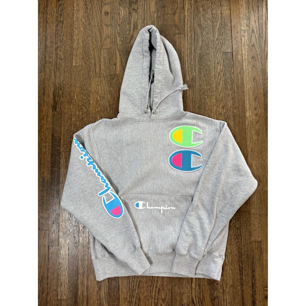Champion Reverse Weave Men's Gray Graphic Print Pullover Hoodie Size M